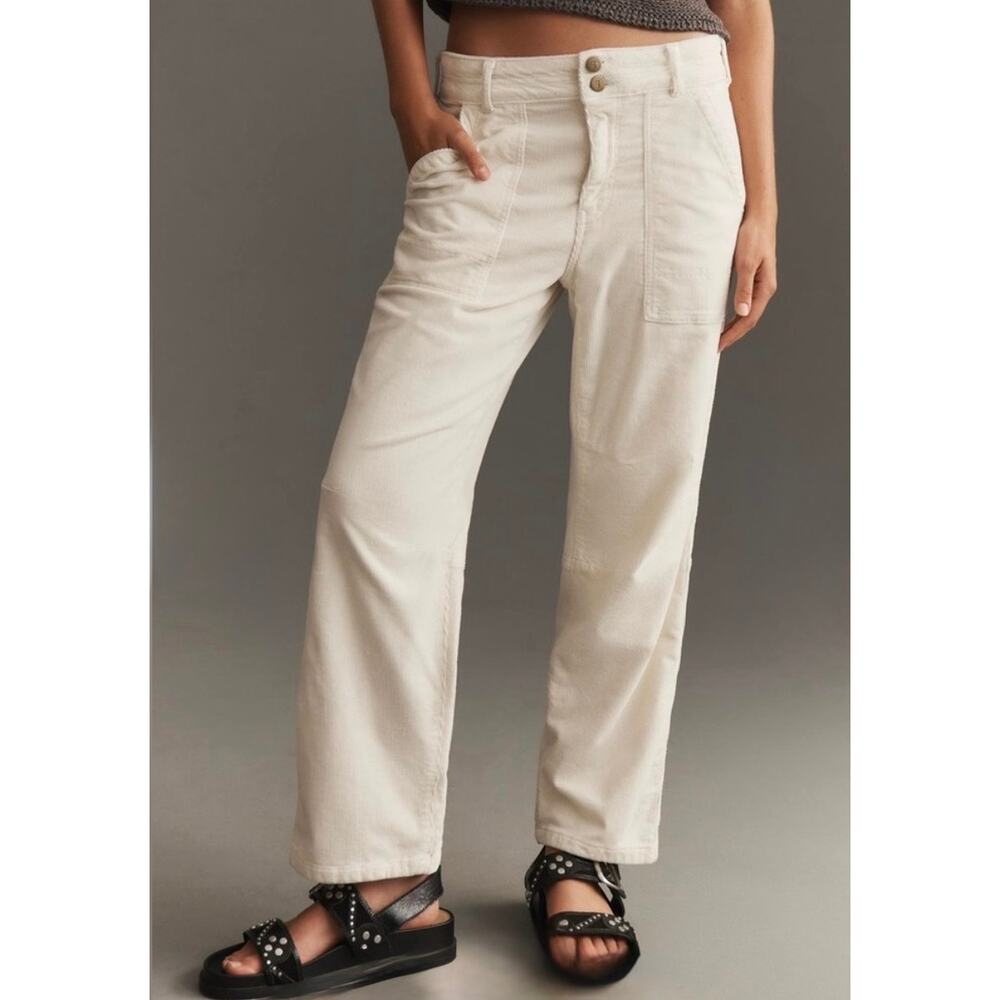 Anthropologie Pilcro The Wanderer Relaxed-Leg Corduroy Trousers Ivory Size 30